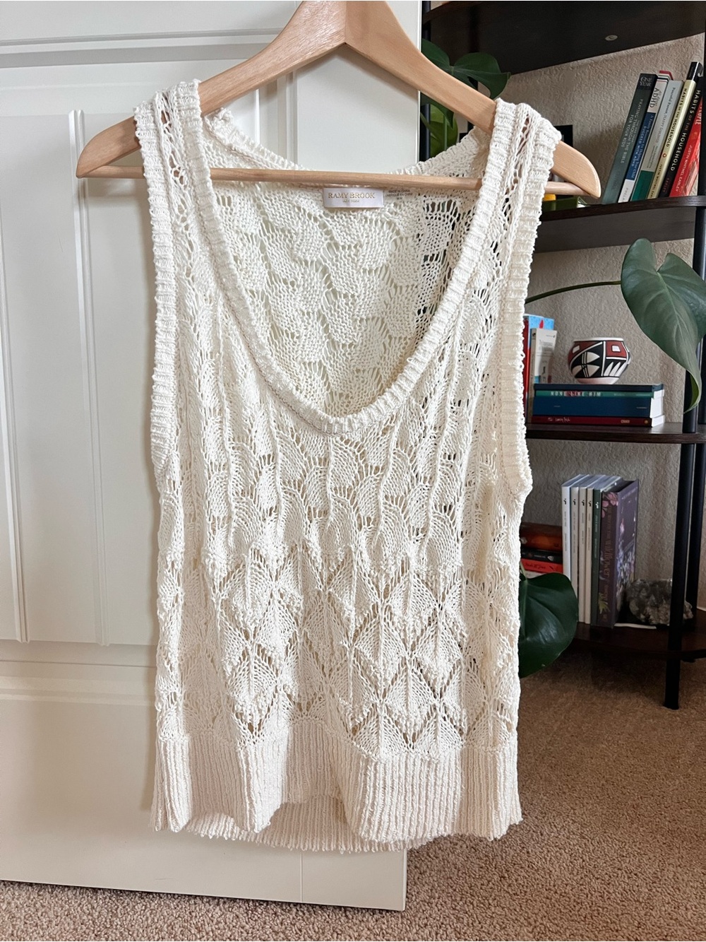 Crochet Knit Tank Top in Cream